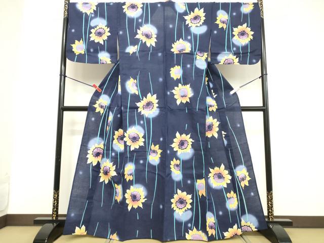 平和屋着物∴夏物 浴衣 舞花文 ひまわり 綿 逸品 DABD2611cd