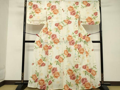 平和屋着物∴夏物 浴衣 草花文 綿 逸品 DABD2613cd