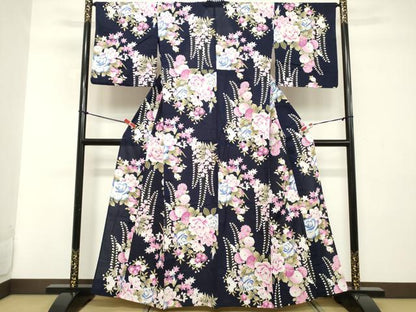 平和屋着物∴夏物 浴衣 草花文 銀彩 綿 逸品 DABD2614cd