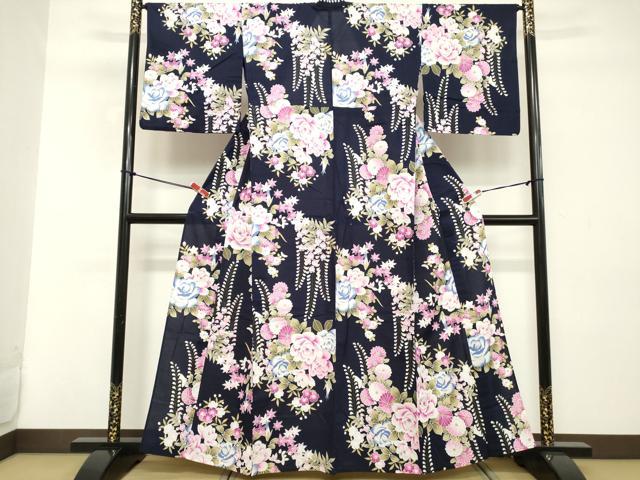 平和屋着物∴夏物 浴衣 草花文 銀彩 綿 逸品 DABD2614cd