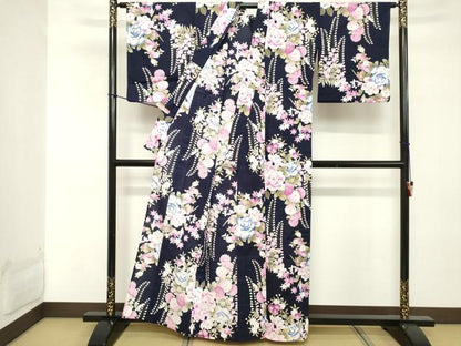 平和屋着物∴夏物 浴衣 草花文 銀彩 綿 逸品 DABD2614cd