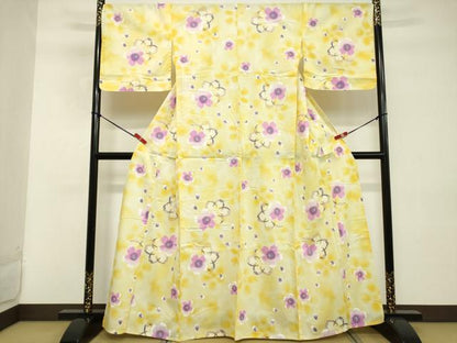 平和屋着物∴夏物 浴衣 綿紅梅 舞花文 暈し染め 金彩 綿 逸品 DABD2615cd