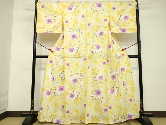 平和屋着物∴夏物 浴衣 綿紅梅 舞花文 暈し染め 金彩 綿 逸品 DABD2615cd