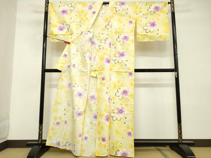 平和屋着物∴夏物 浴衣 綿紅梅 舞花文 暈し染め 金彩 綿 逸品 DABD2615cd