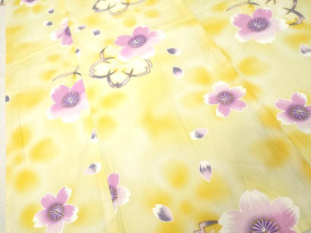 平和屋着物∴夏物 浴衣 綿紅梅 舞花文 暈し染め 金彩 綿 逸品 DABD2615cd