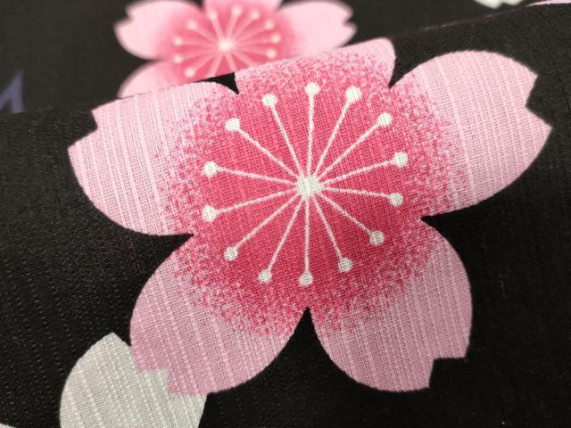 平和屋着物∴夏物 浴衣 舞桜文 黒地 綿 逸品 DABD2627cd