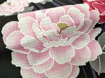 平和屋着物∴夏物 浴衣 草花文 黒地 金彩 綿 逸品 DABD2628cd