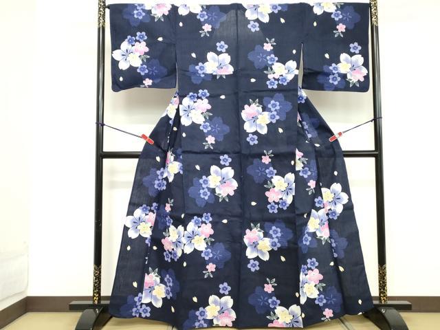 平和屋着物∴夏物 浴衣 舞桜文 綿 逸品 DABD2630cd