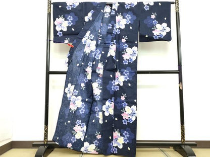 平和屋着物∴夏物 浴衣 舞桜文 綿 逸品 DABD2630cd
