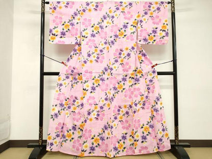 平和屋着物∴夏物 浴衣 花繋ぎ 綿 逸品 DABD2631cd