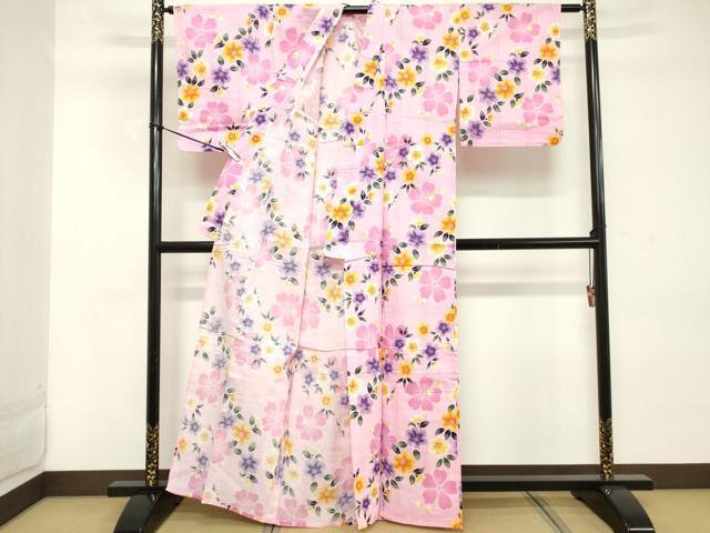 平和屋着物∴夏物 浴衣 花繋ぎ 綿 逸品 DABD2631cd