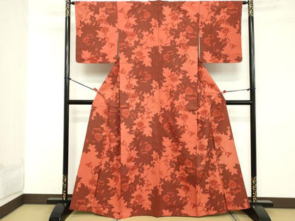 平和屋着物■上質な小紋 紬地 手描き 草葉文 正絹 逸品 DABD2642cd