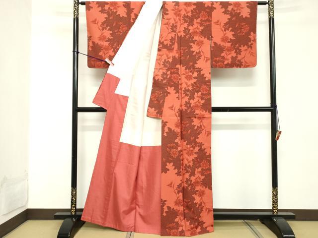 平和屋着物■上質な小紋 紬地 手描き 草葉文 正絹 逸品 DABD2642cd