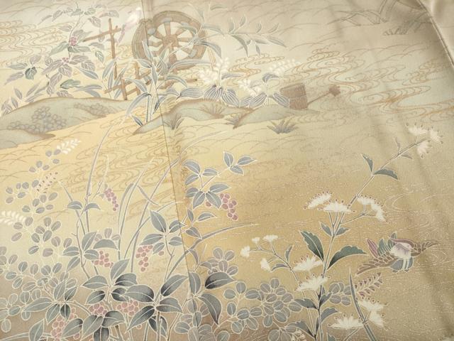 平和屋着物■訪問着 流水花鳥文 暈し染め 金銀彩 正絹 逸品 DABD2666cd