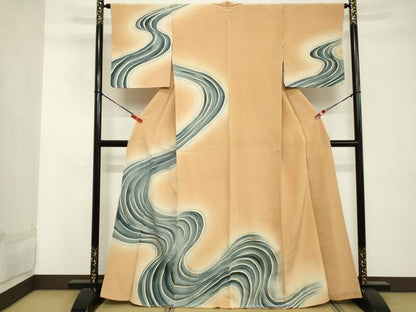 平和屋着物■訪問着 手描き 流水文 暈し染め 銀彩 正絹 逸品 DABD2686cd
