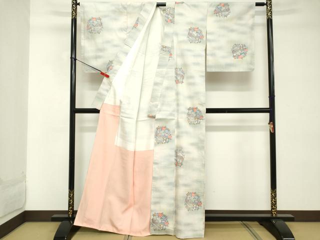 平和屋着物■上質な紬　花鳥丸文　正絹　逸品　DABD2730cd