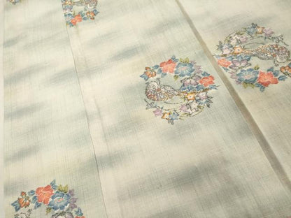 平和屋着物■上質な紬　花鳥丸文　正絹　逸品　DABD2730cd