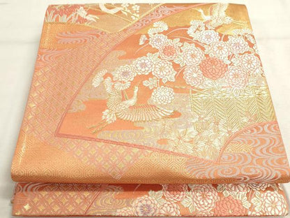 平和屋着物◎六通柄袋帯　有職扇面ちらし　金糸　正絹　逸品　DABD2769cd
