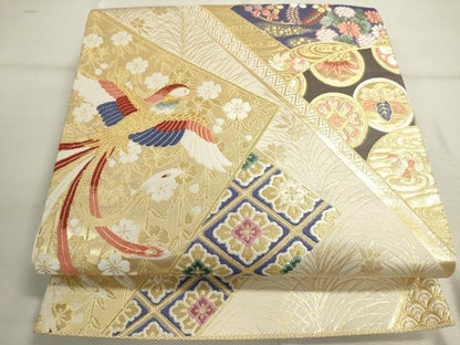 平和屋着物◎六通柄袋帯　裂取有職紋　正絹　逸品　DABD2772cd