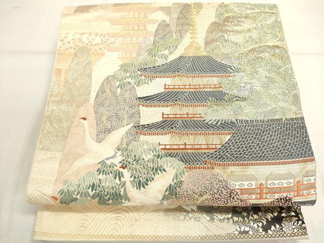 平和屋着物◎六通柄袋帯　唐織　古都錦秋飛鶴文　金糸　正絹　逸品　DABD2782cd