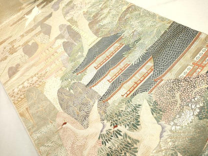 平和屋着物◎六通柄袋帯　唐織　古都錦秋飛鶴文　金糸　正絹　逸品　DABD2782cd