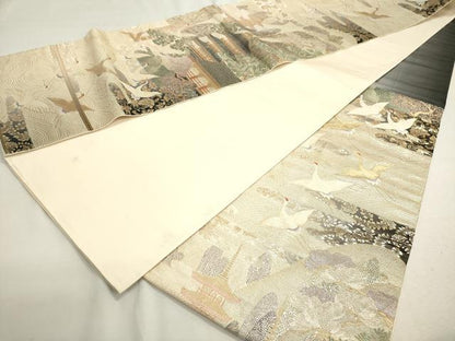 平和屋着物◎六通柄袋帯　唐織　古都錦秋飛鶴文　金糸　正絹　逸品　DABD2782cd