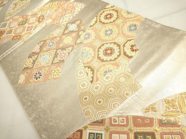 平和屋着物◎六通柄袋帯　唐織　地紙吉祥花文　正絹　逸品　DABD2784cd