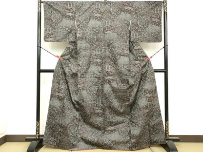 平和屋着物■上質な紬　吉祥花文　正絹　逸品　DABD2828cd