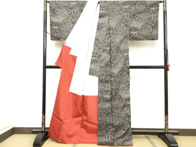 平和屋着物■上質な紬　吉祥花文　正絹　逸品　DABD2828cd