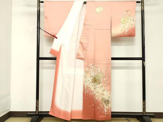 平和屋着物■訪問着　草花文　鼓　暈し染め　金彩　正絹　逸品　DABD2829cd