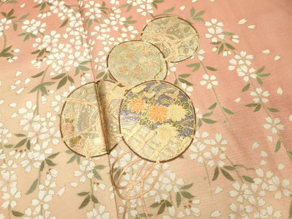平和屋着物■訪問着　草花文　鼓　暈し染め　金彩　正絹　逸品　DABD2829cd