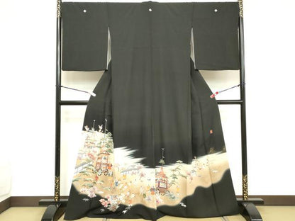平和屋着物■豪華黒留袖 作家物 人物風景文 鉾 暈し染め 金糸 金彩 正絹 逸品 DABD2843cd