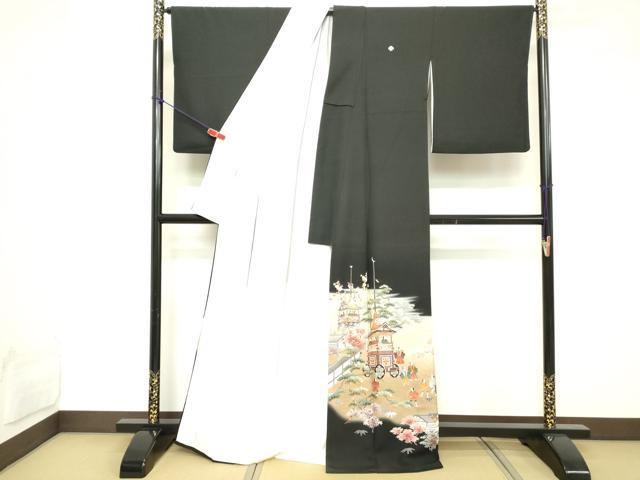 平和屋着物■豪華黒留袖 作家物 人物風景文 鉾 暈し染め 金糸 金彩 正絹 逸品 DABD2843cd