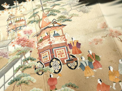平和屋着物■豪華黒留袖 作家物 人物風景文 鉾 暈し染め 金糸 金彩 正絹 逸品 DABD2843cd