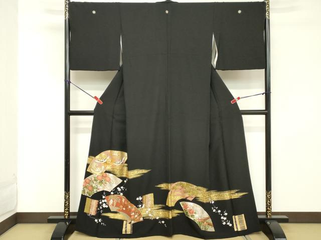 平和屋着物■豪華黒留袖 駒刺繍 地紙花文 金彩 正絹 逸品 DABD2844cd