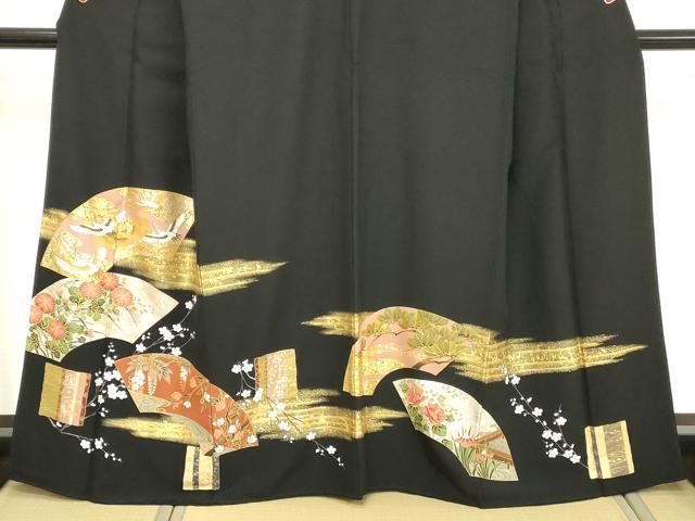 平和屋着物■豪華黒留袖 駒刺繍 地紙花文 金彩 正絹 逸品 DABD2844cd