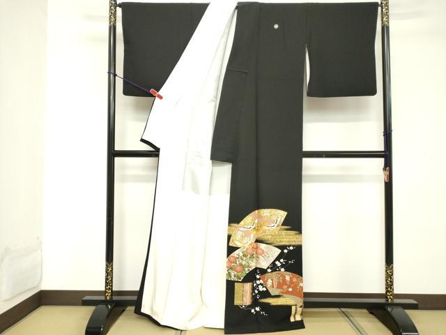 平和屋着物■豪華黒留袖 駒刺繍 地紙花文 金彩 正絹 逸品 DABD2844cd