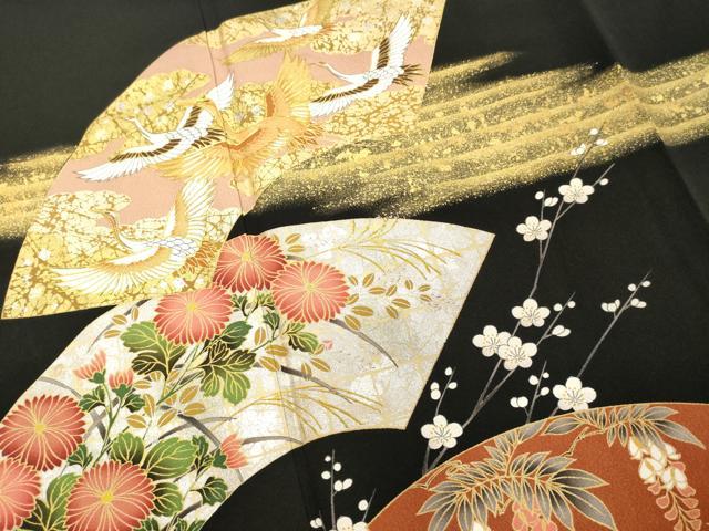 平和屋着物■豪華黒留袖 駒刺繍 地紙花文 金彩 正絹 逸品 DABD2844cd