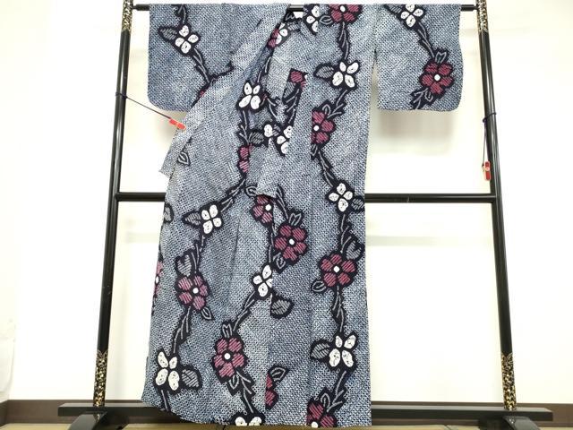 平和屋着物∴夏物 浴衣 有松鳴海絞り 枝花文 綿 逸品 DABD2854cd