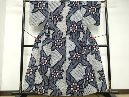 平和屋着物∴夏物 浴衣 有松鳴海絞り 枝花文 綿 逸品 DABD2863cd