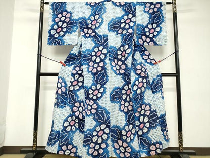 平和屋着物∴夏物　浴衣　有松鳴海絞り　草花文　綿　逸品　未使用　DABD2870cd