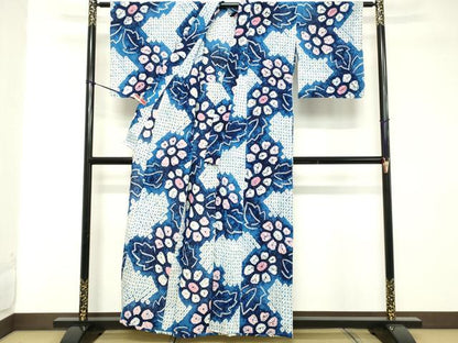 平和屋着物∴夏物　浴衣　有松鳴海絞り　草花文　綿　逸品　未使用　DABD2870cd