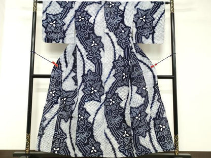 平和屋着物∴夏物 浴衣 有松鳴海絞り 流水花蝶文 綿 逸品 DABD2871cd