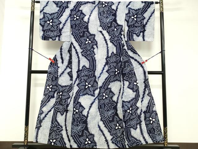 平和屋着物∴夏物 浴衣 有松鳴海絞り 流水花蝶文 綿 逸品 DABD2871cd