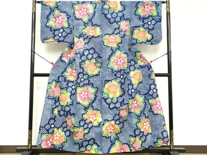 平和屋着物∴夏物 浴衣 有松鳴海絞り 草花文 綿 逸品 未使用 DABD2875cd