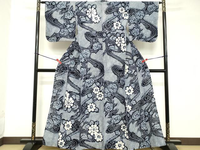 平和屋着物∴夏物 浴衣 有松鳴海絞り 流水花文 綿 逸品 DABD2877cd