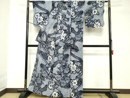 平和屋着物∴夏物 浴衣 有松鳴海絞り 流水花文 綿 逸品 DABD2877cd