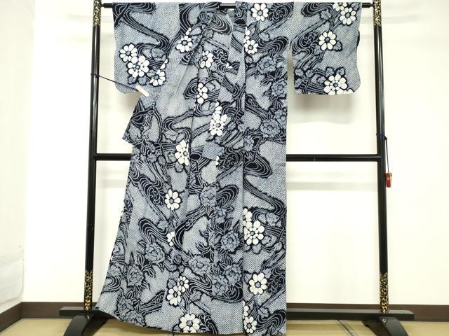 平和屋着物∴夏物 浴衣 有松鳴海絞り 流水花文 綿 逸品 DABD2877cd