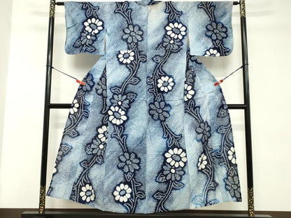 平和屋着物∴夏物 浴衣 有松鳴海絞り 枝花文 綿 逸品 DABD2878cd