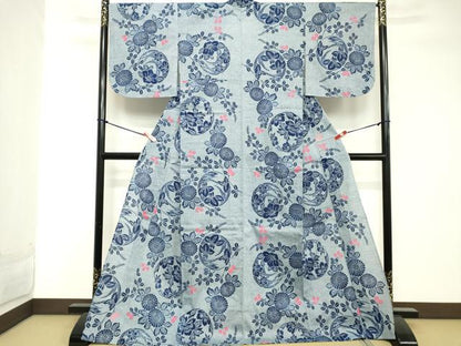 平和屋着物∴夏物 綿紅梅 浴衣 花丸文 綿 逸品 ロング丈 未使用 DABD2891cd